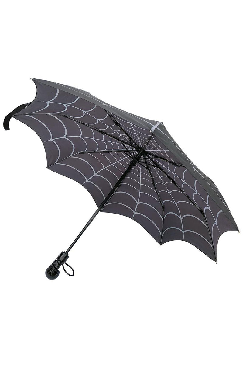 Kreepsville Skull Handle Spiderweb Umbrella - Vampirefreaks Store