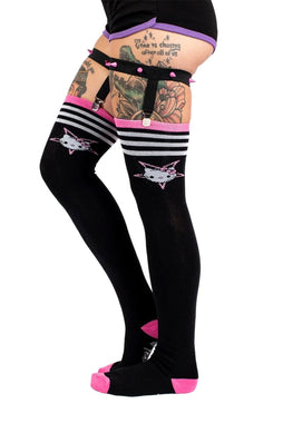 Hello Evil Kitty Thigh High Garter Socks