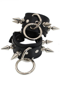 Spiked O-Ring Leather Cuff Bracelet