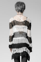 Punk Rave Damage Striped Sweater [Black/White] - Vampirefreaks Store