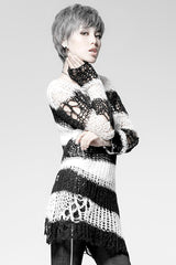 Punk Rave Damage Striped Sweater [Black/White] - Vampirefreaks Store