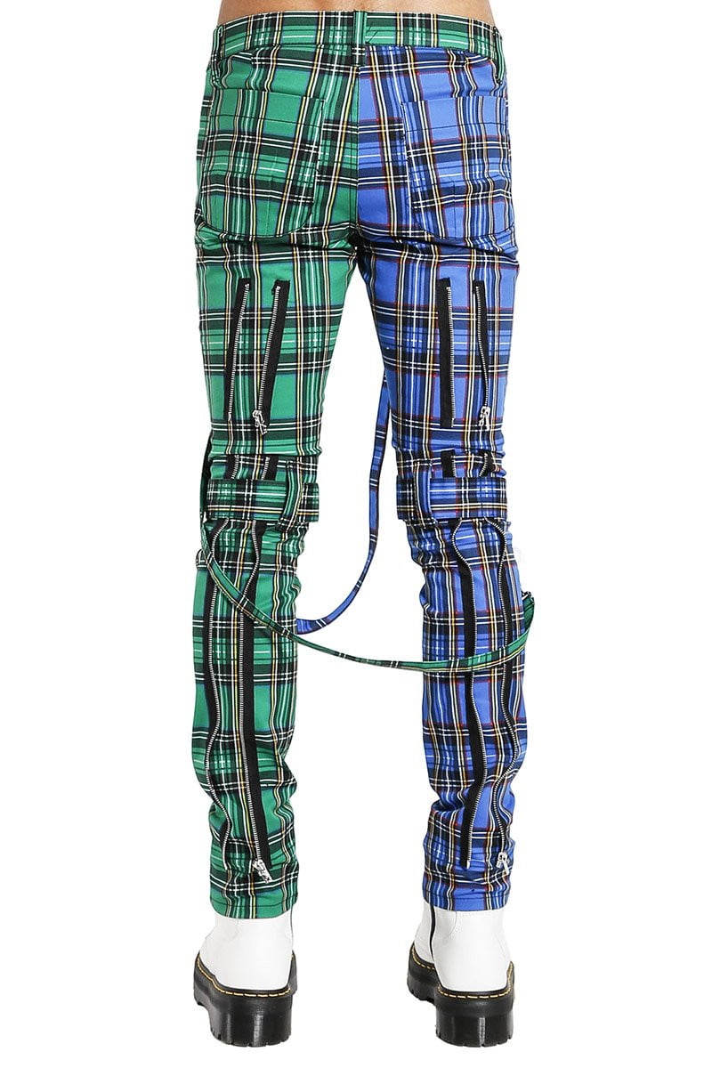 Tripp Split Leg Plaid Bondage Pants (Blue / Green) - Vampirefreaks Store