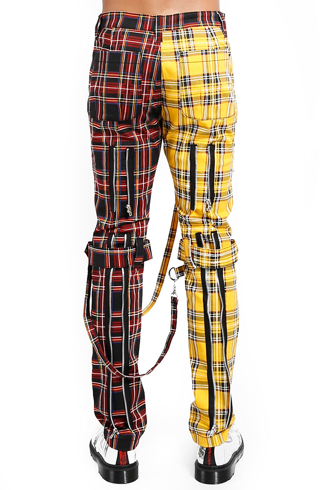 Tripp NYC Split Leg Bondage Pants [Black/Yellow Plaid]