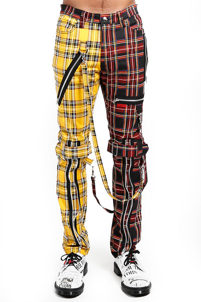 Tripp NYC Split Leg Bondage Pants [Black/Yellow Plaid]