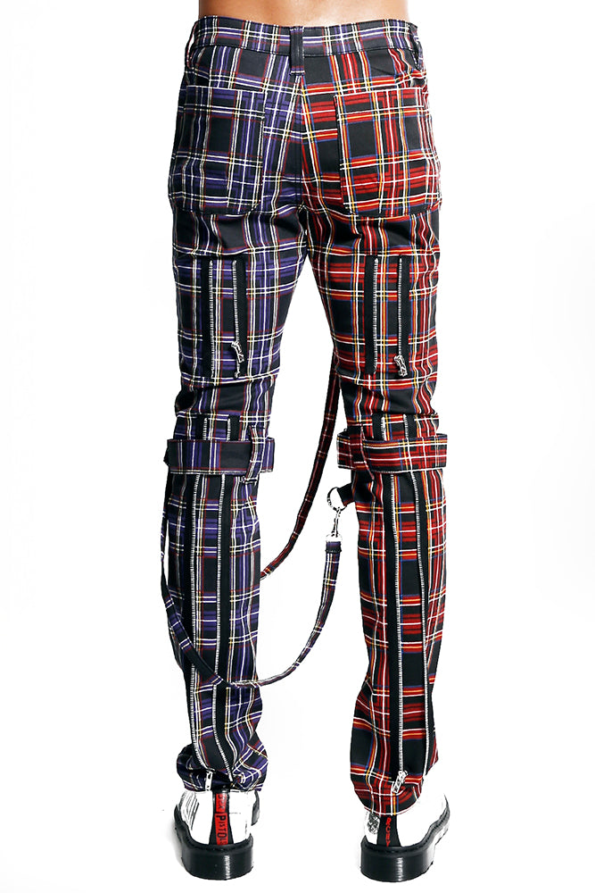 Tripp NYC Split Leg Bondage Pants [Black/Purple Plaid