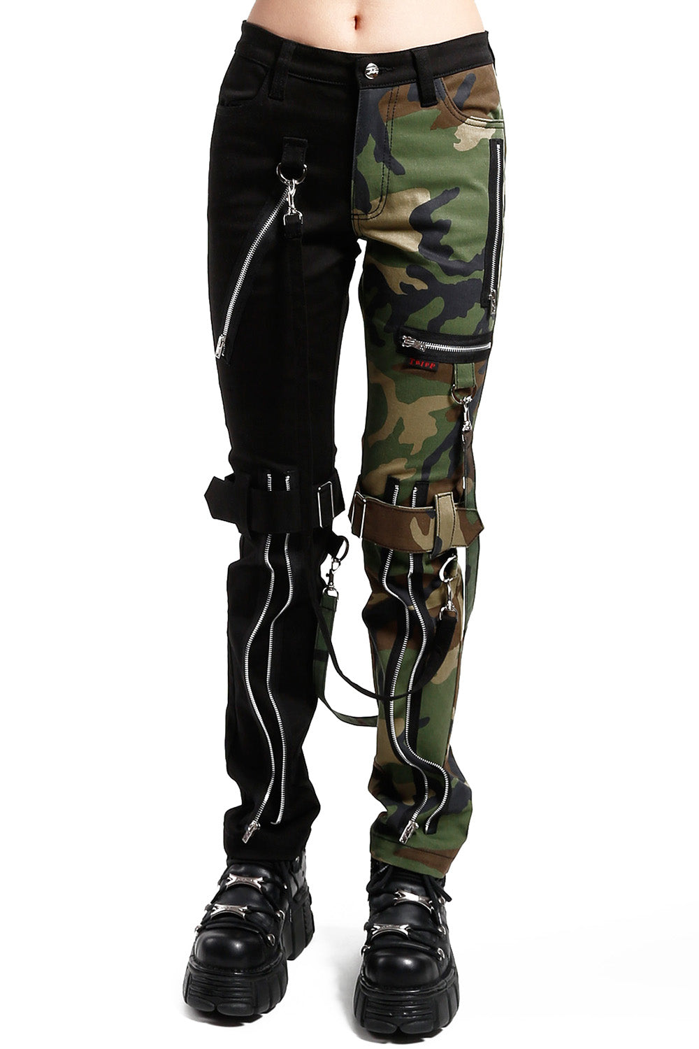 Unisex Split Leg Bondage Pants [Black/Camouflage]