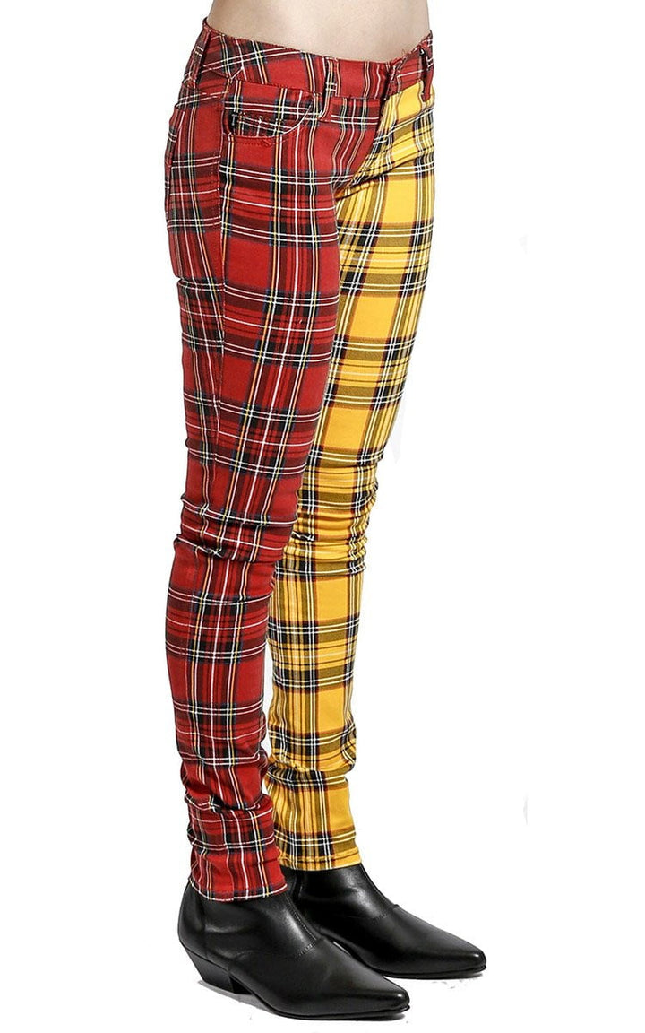 Trip Split Personality Plaid Jeans (Yellow/Red) - Vampirefreaks Store