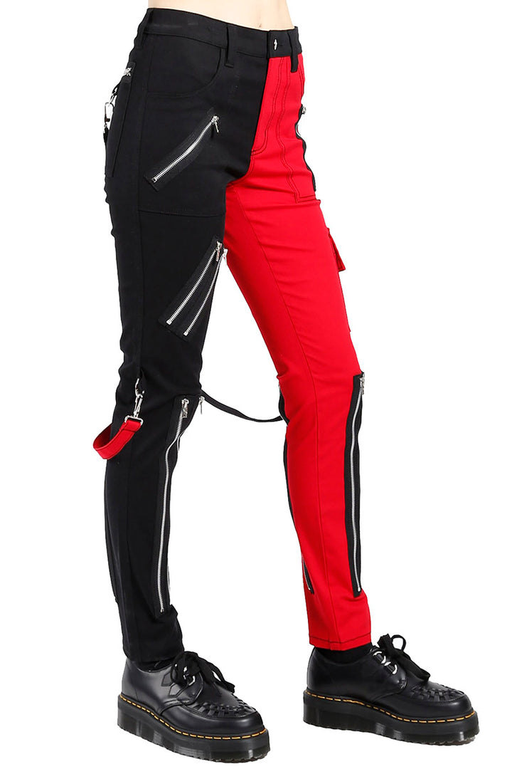 Tripp Ladies Split Leg Bondage pants (Black / Red) - Vampirefreaks Store