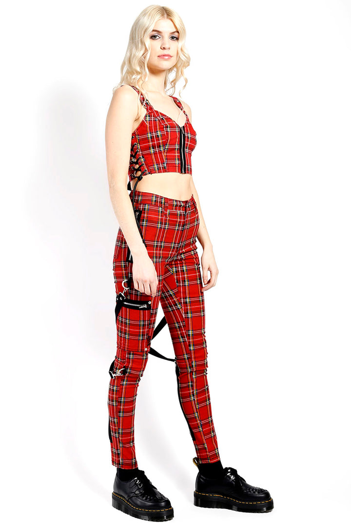 Tripp Red Plaid Side Lace Up Crop Top - Vampirefreaks Store