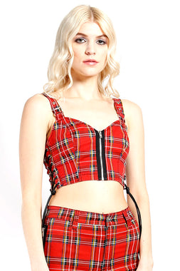 Tripp Red Plaid Side Lace-Up Crop Top