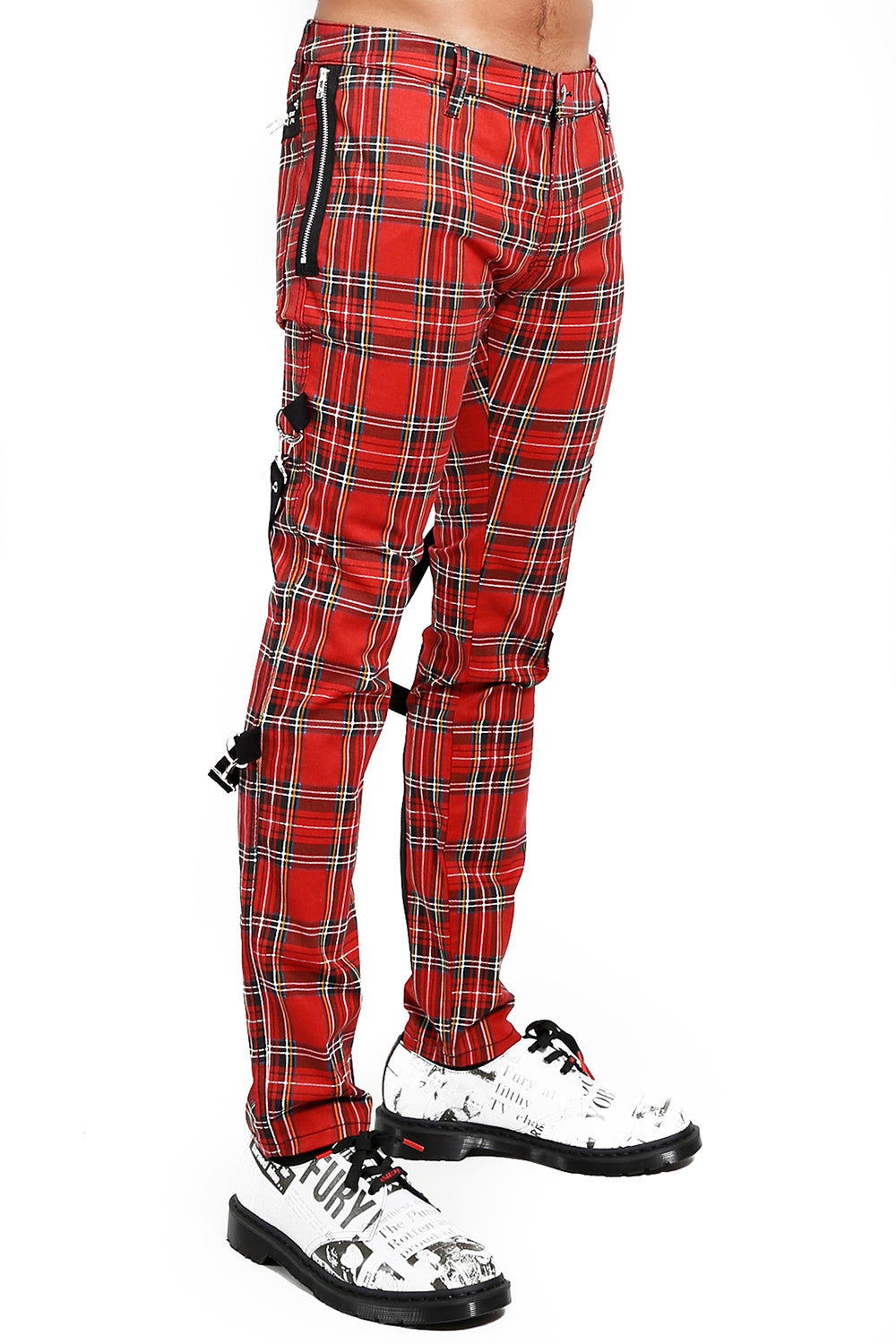 Mens red plaid fashion skinny jeans