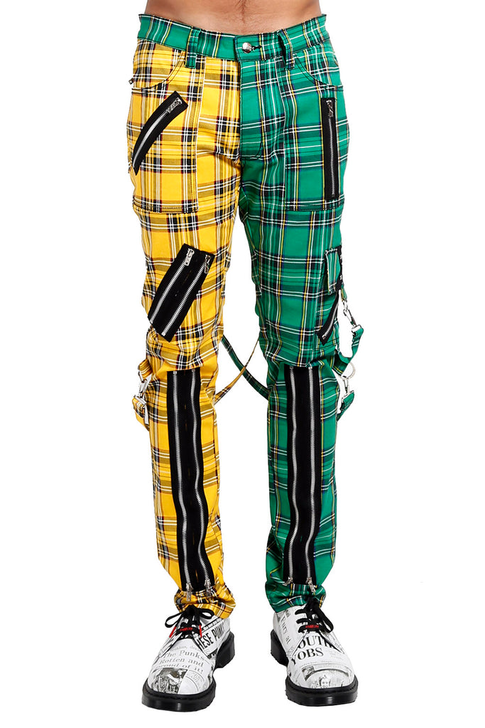 HT Hot Topic * Green Plaid Suspender Pants Trousers Punk Emo Cosplay *NWT  *W-15*