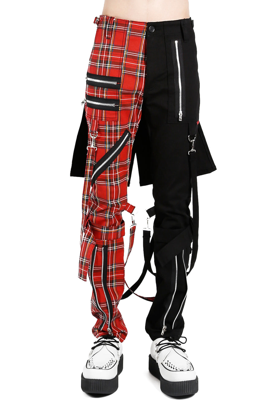 Tripp NYC Split Leg Bumflap Pants [Red Plaid/Black]