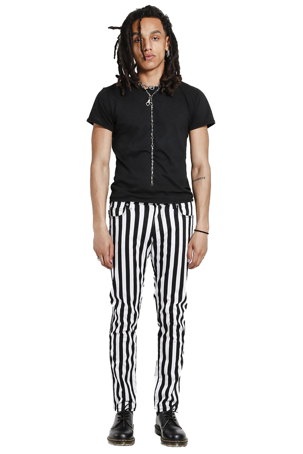 Black & White Stripe Split Leg Skinny Jeans
