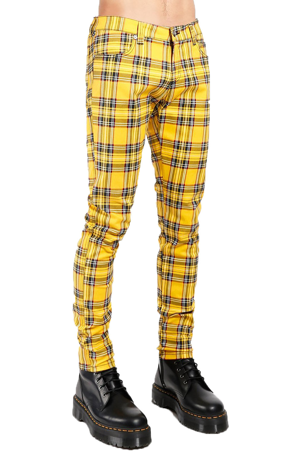Black & Yellow Plaid Pants - High Waisted Flares - Pull On Pants - Lulus