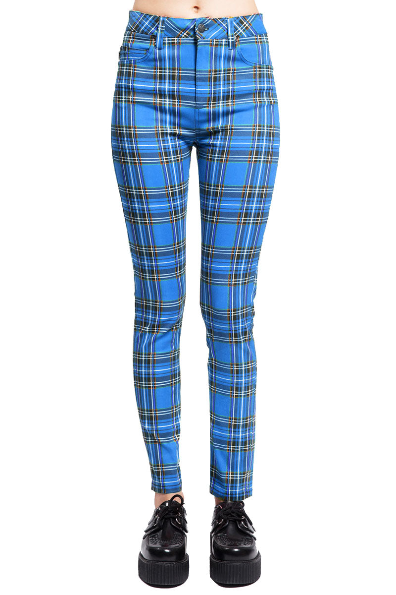 Tripp Womens High-Waist Blue Plaid Pants - Vampirefreaks Store