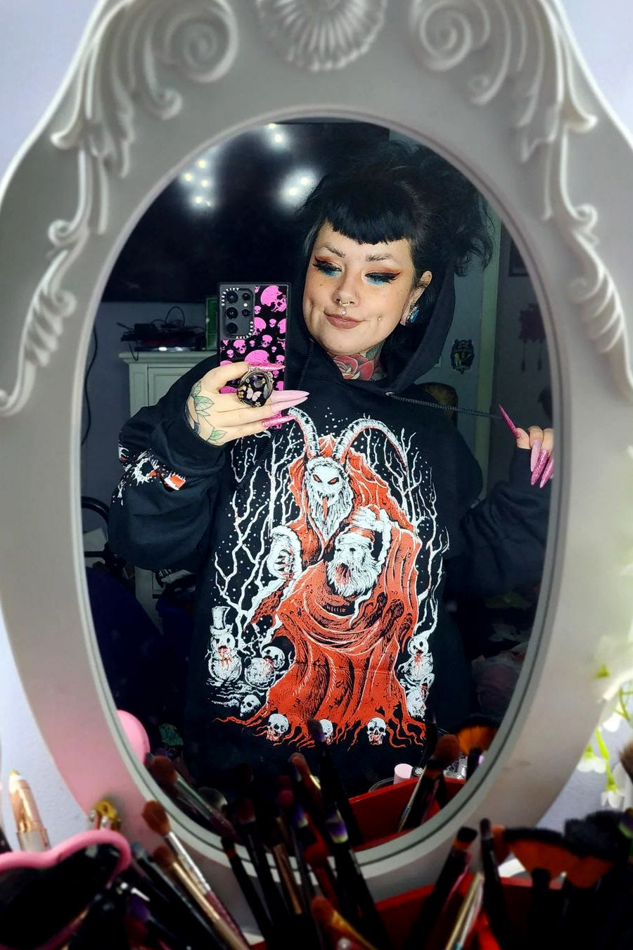 Sudadera navideña con capucha de Krampus Killing [con cremallera o con cremallera]