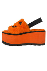 Lilly Jack-O-Lantern Platform Fur Slides [Orange]