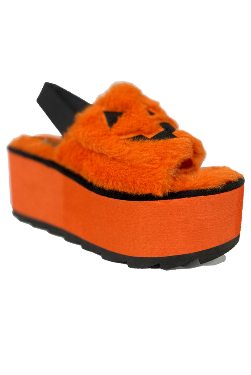 Lilly Jack-O-Lantern Platform Fur Slides [Orange]