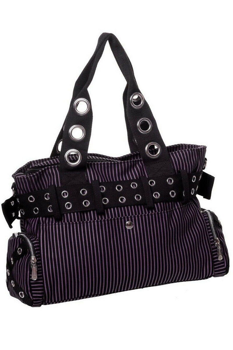 Lila Gefängnis-Streifen-Handschellen-Handtasche [SCHWARZ/LILA]