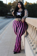Gestreifte Schlaghose Hellz Bellz im Used-Look [SCHWARZ/ROSA]