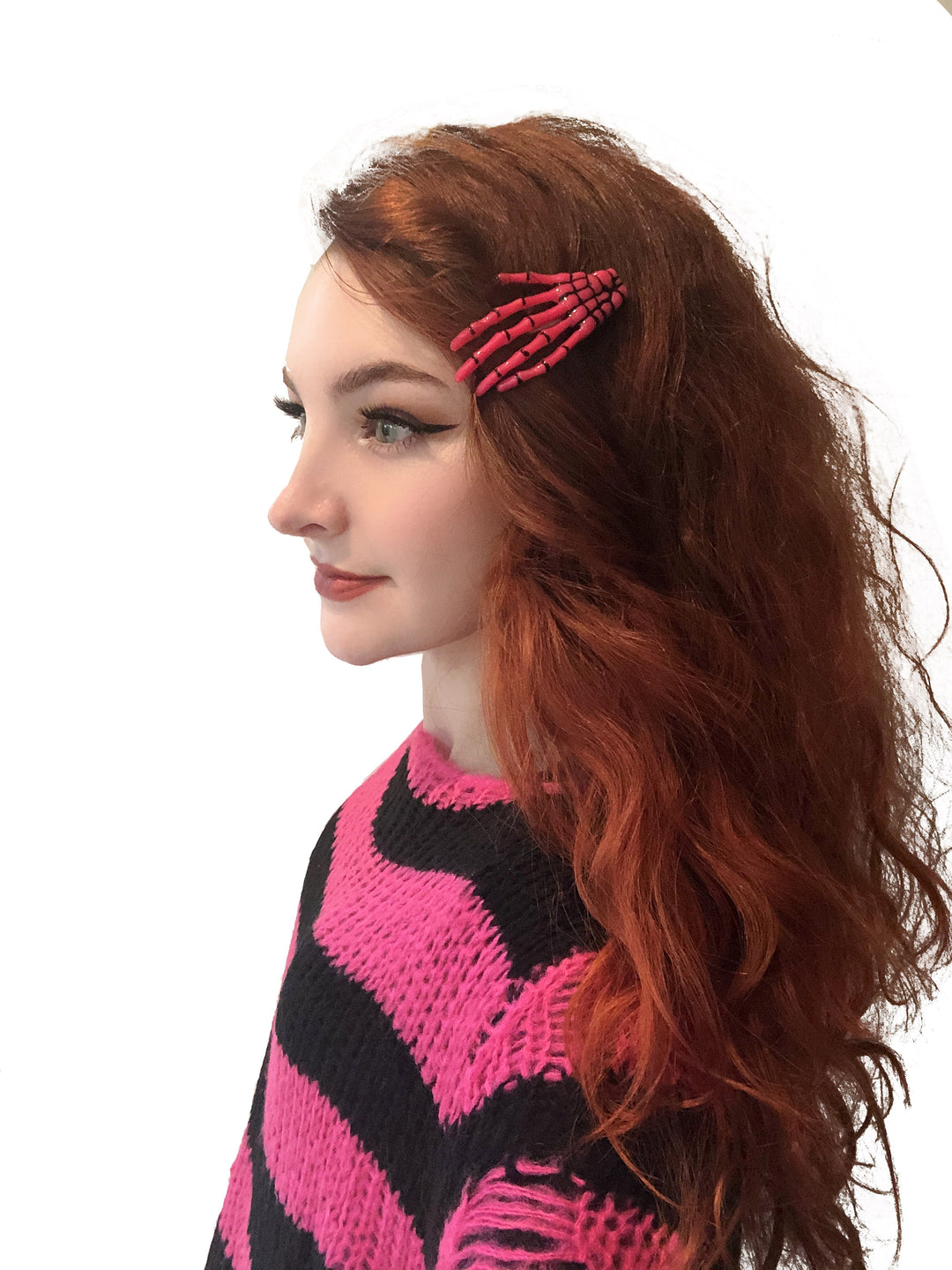 Skeleton Hand Hair Clips [Toxic Pink]