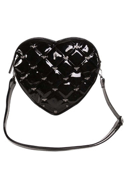 Bat Studded Quilted Heart Shoulder Bag [BLACK]