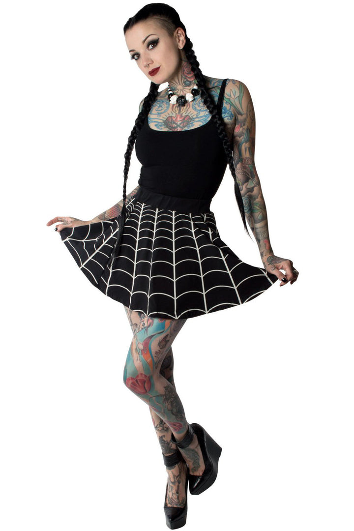 Spiderweb White Skater Skirt