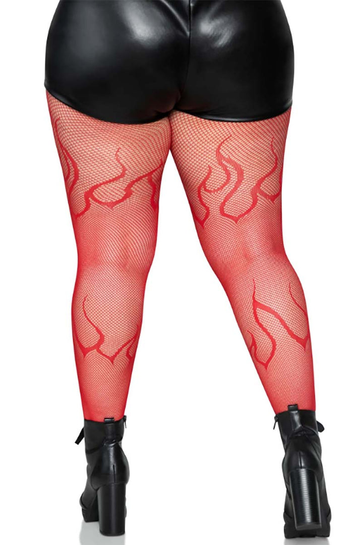 Flame Net Tights [Plus Size] [Red]