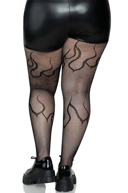 Flame Net Tights [Plus Size] [Black]