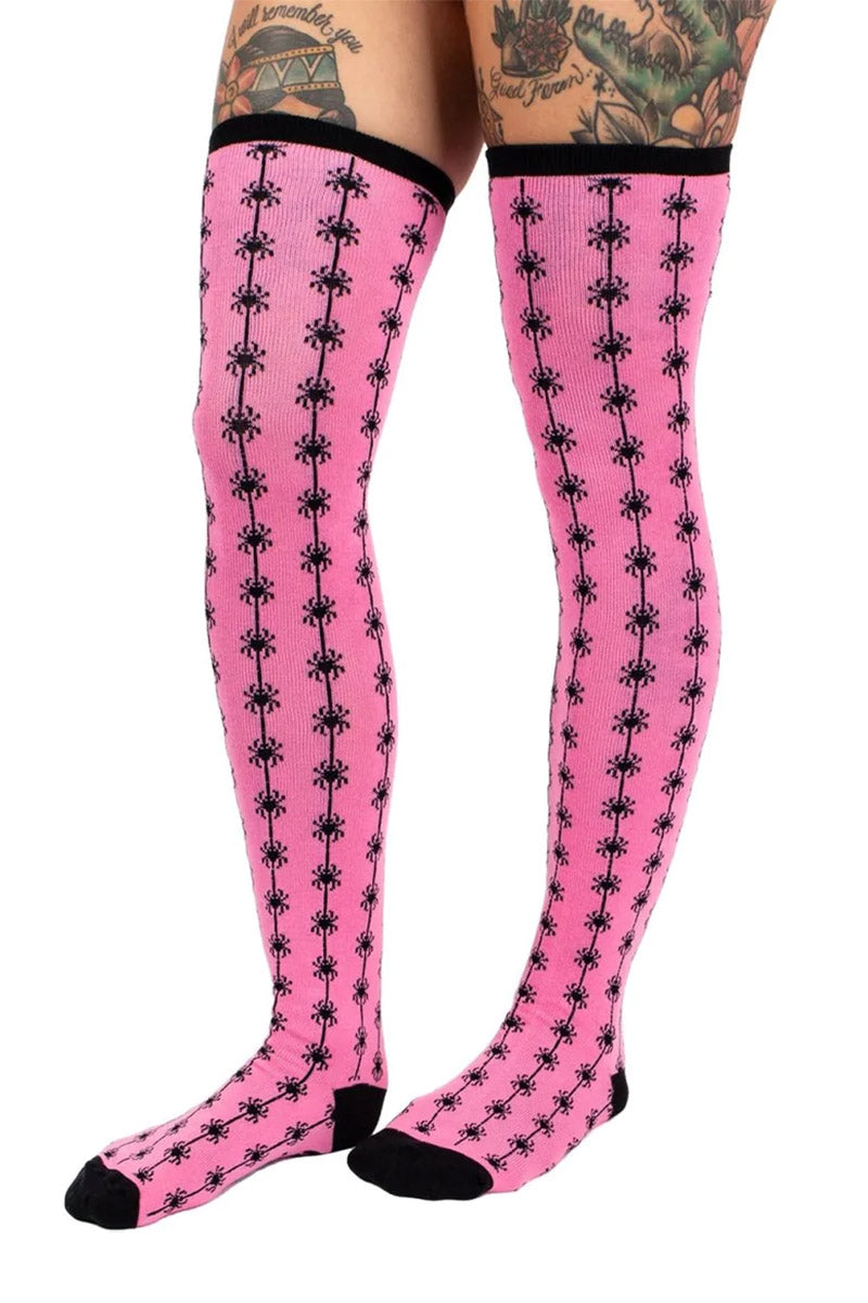 Pink Spider Thigh High Socks