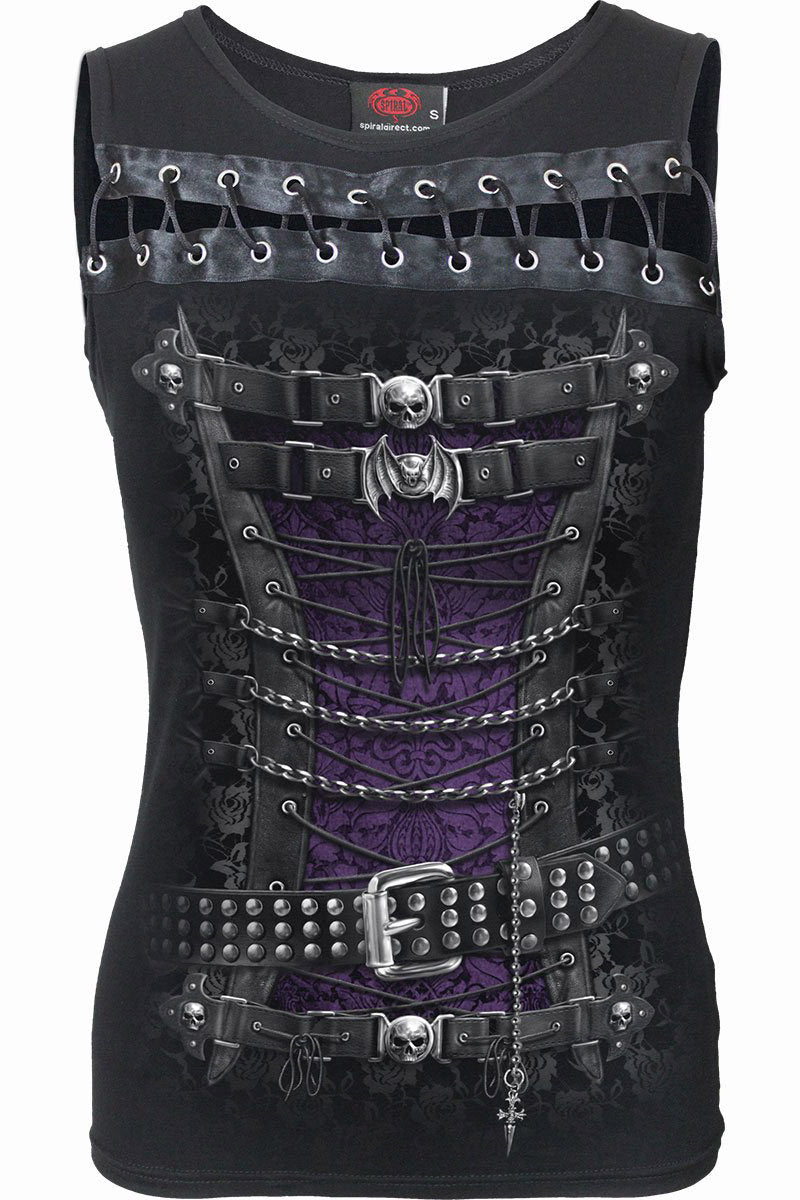 Metal Streetwear Waisted Corset Chest Split Tanktop - Vampirefreaks Store