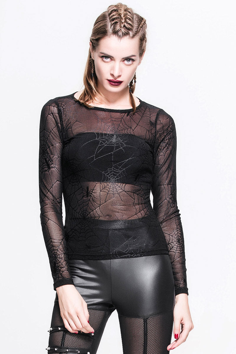 Devil Fashion Spiderweb Fishnet Longsleeve Top - Vampirefreaks Store