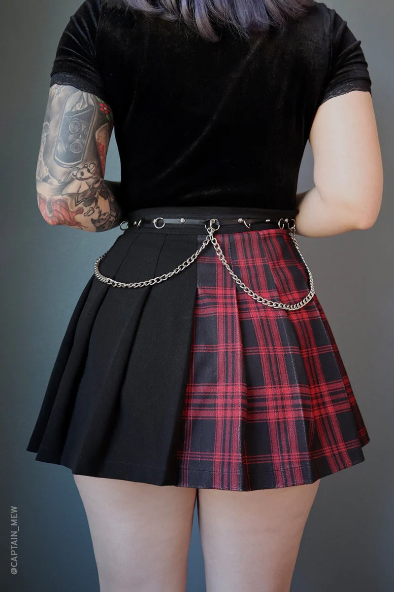 Tartan Pleated Chain Mini Skirt