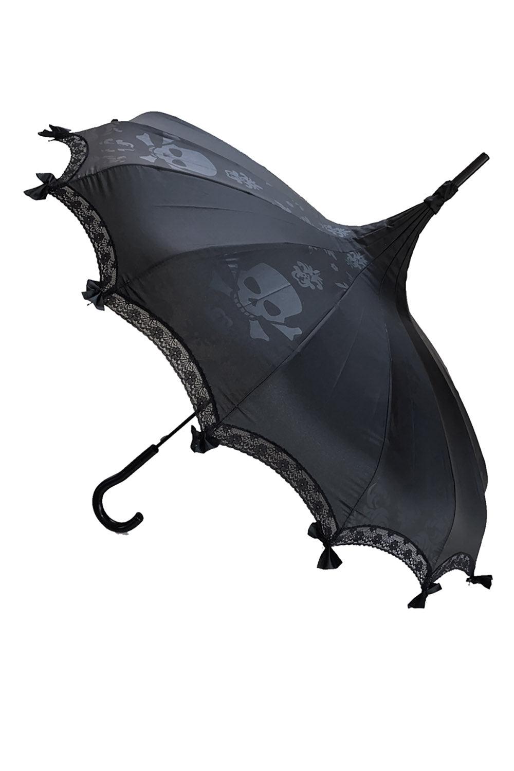Hilarys Vanity Big Skull Damask Umbrella [Black/Black] - VampireFreaks