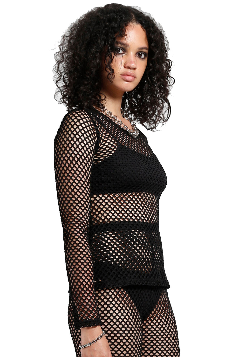 womens sexy fishnet top long sleeves