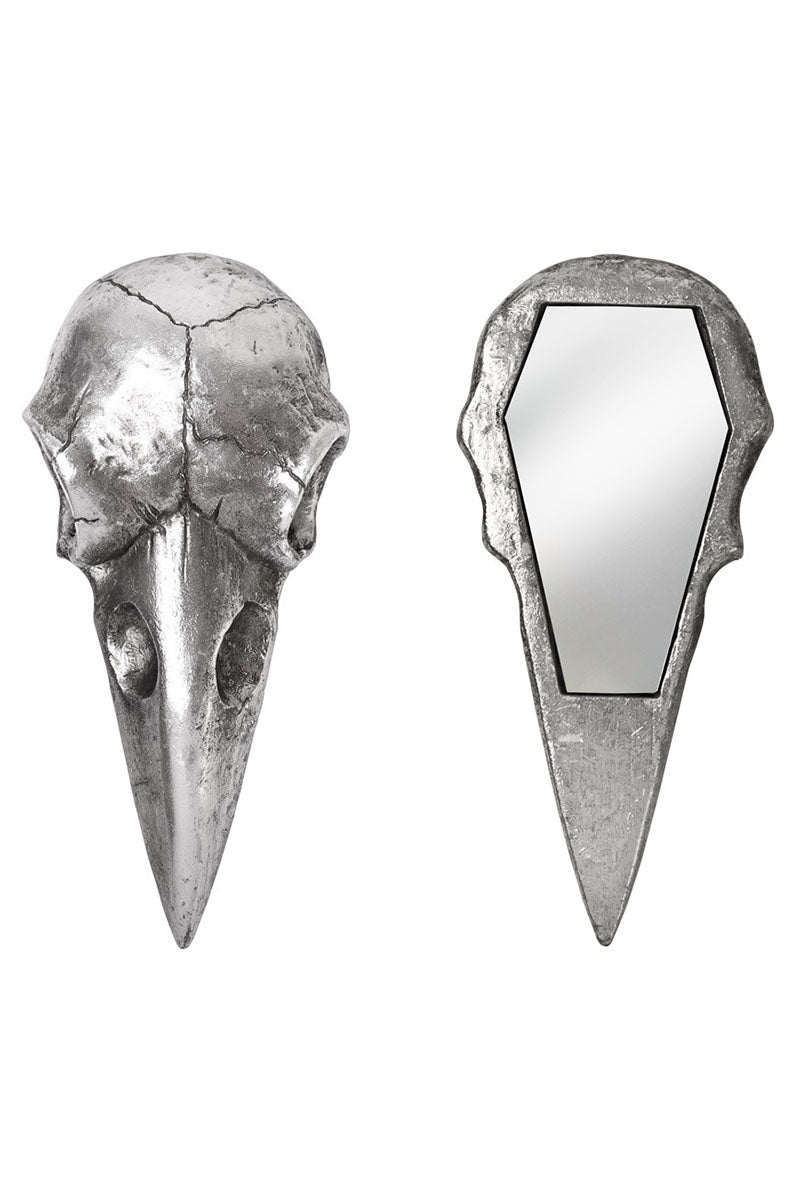 Raven Skull Hand Mirror [Antique Silver]