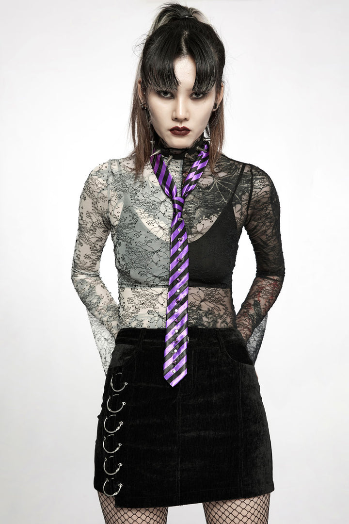 Spikes and Stripes Rivet Tie [Purple/Black]