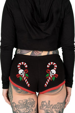 Candy Cane Skull Red Trim Short Shorts