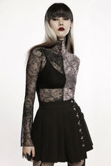 Pink Stitches Mismatched Mesh Top [BLACK/PINK]