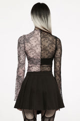 Pink Stitches Mismatched Mesh Top [BLACK/PINK]