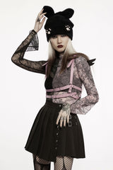 Pink Stitches Mismatched Mesh Top [BLACK/PINK]