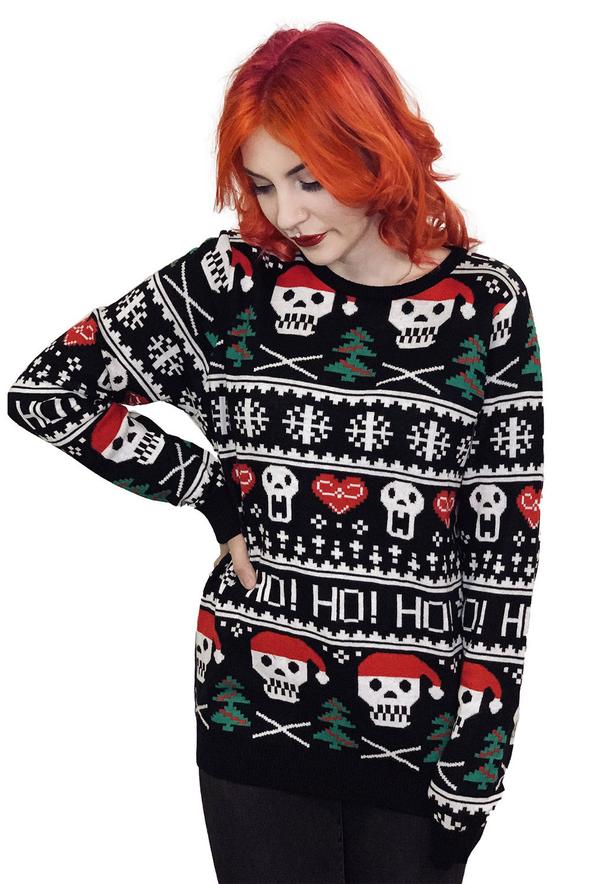 Gothic Christmas Sweater Ho Ho Ho Santa Skulls