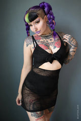 Spiderweb Mesh Front Tie Dress