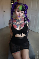 Spiderweb Mesh Front Tie Dress