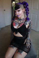 Spiderweb Mesh Front Tie Dress