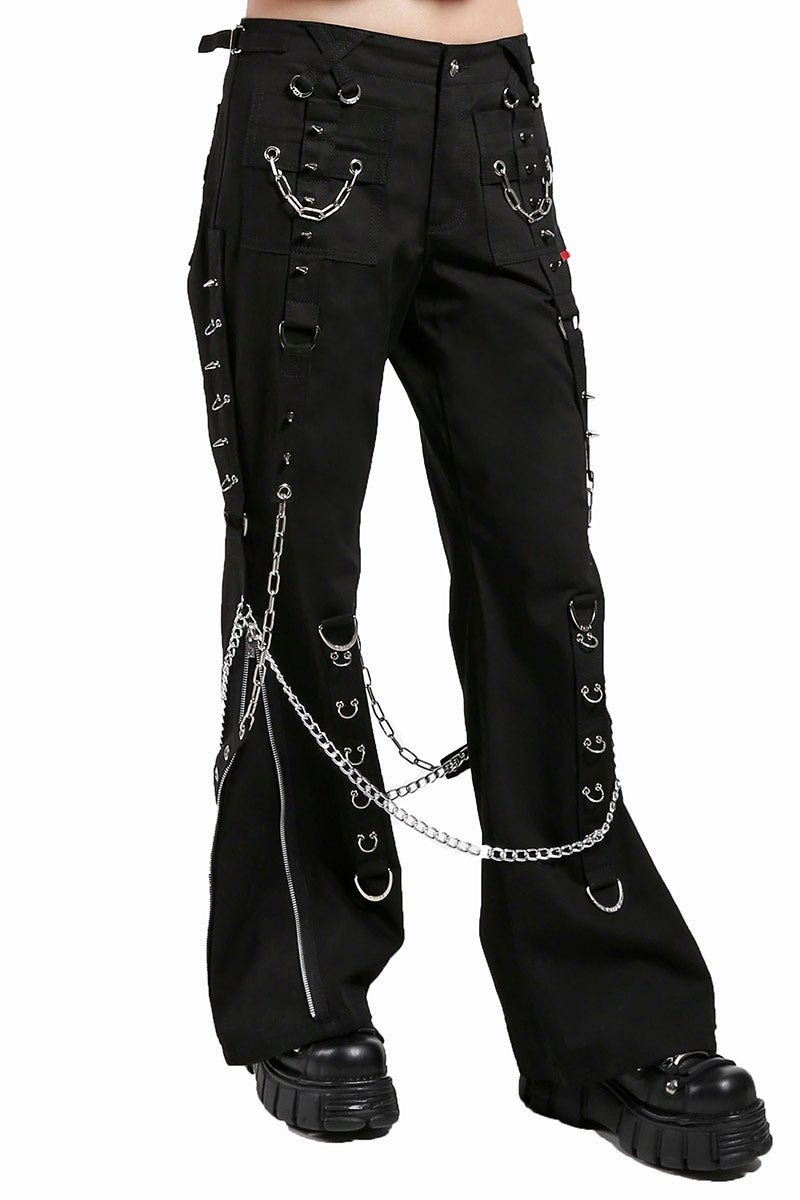 Black Studded Step Chain Pants with White Stitching