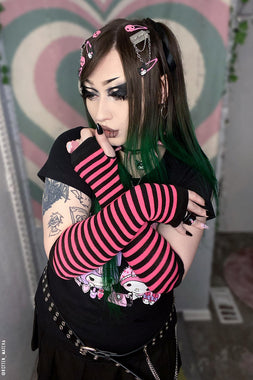 Emo Striped Arm Warmers [Black/Hot Pink]