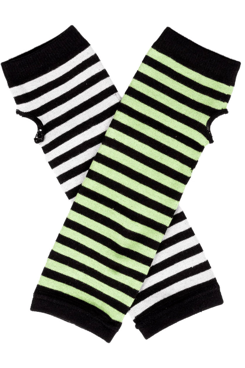 Green & White Striped Knit Arm Warmers