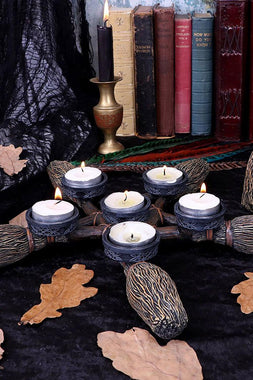 Broomstick Pentagram Tea Light Candle Holder